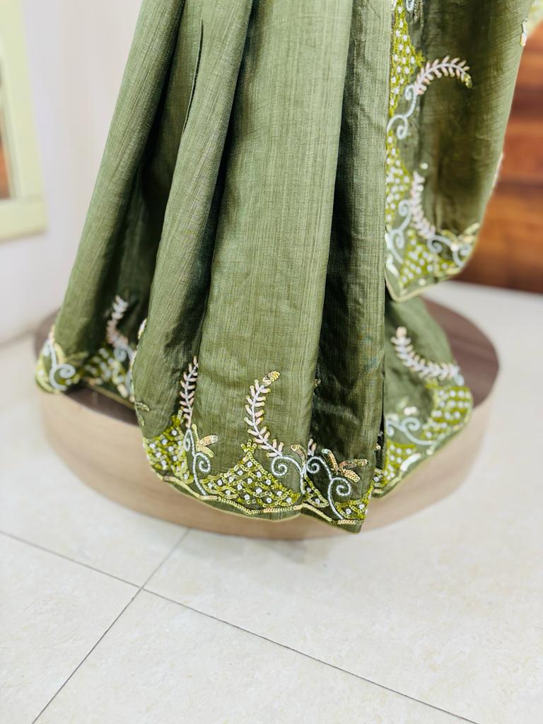 Shaded Green Satin Silk Saree