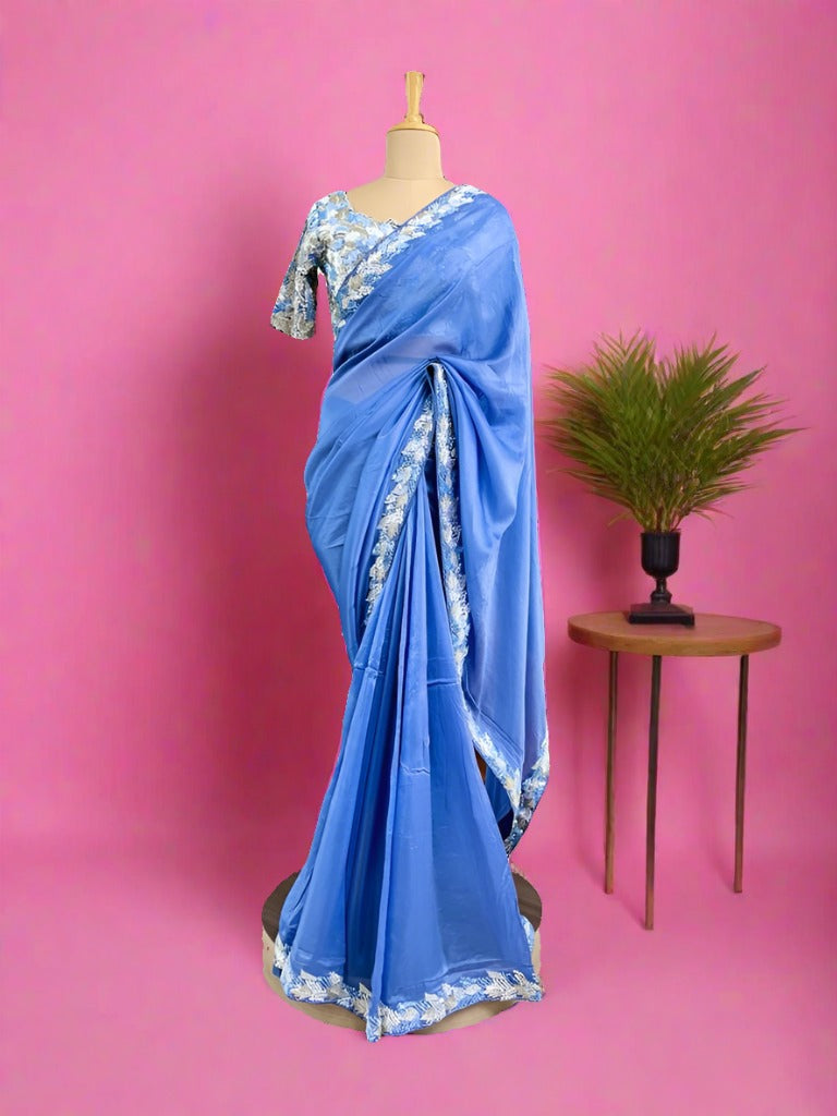 Purple Silk Saree With Designer Readymade Blouse