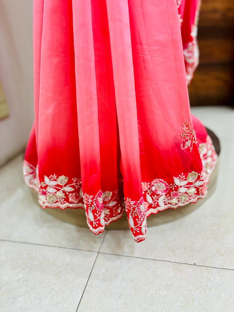 Shaded Pink Tissue Silk Saree
