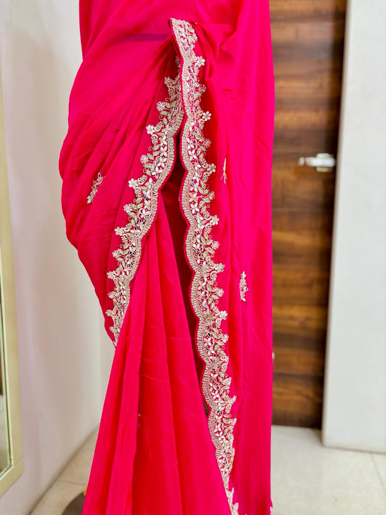 Dark Pink Silk Designer Saree