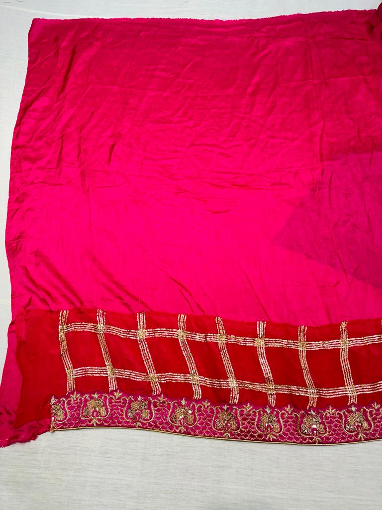 Pink Bandhej Silk Frill Designer Saree