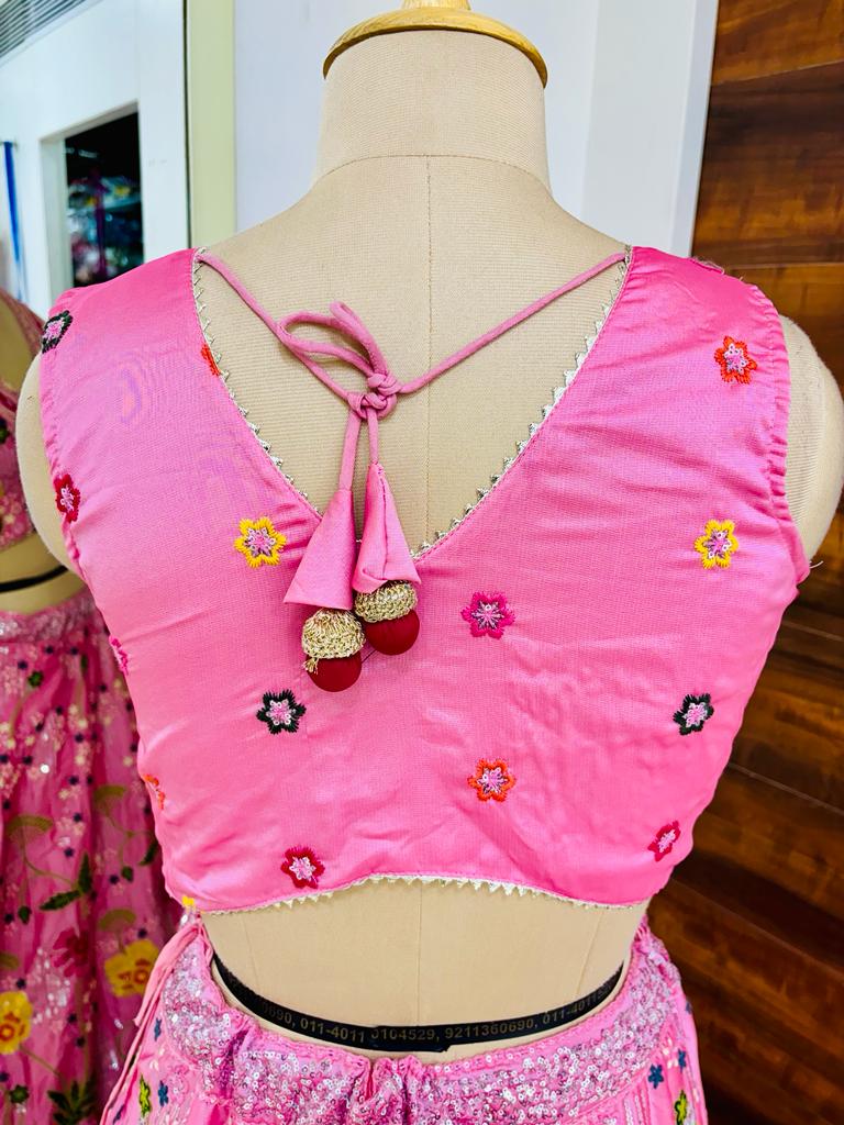 Light Pink Crepe Silk Designer Lehenga