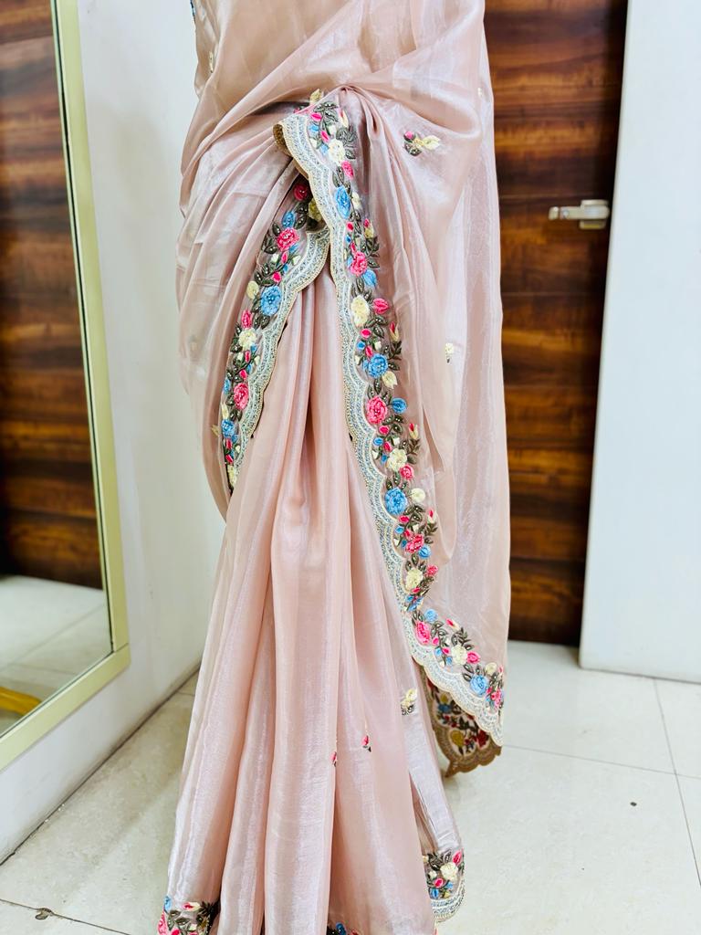 Light Pink Tissue Designer Saree