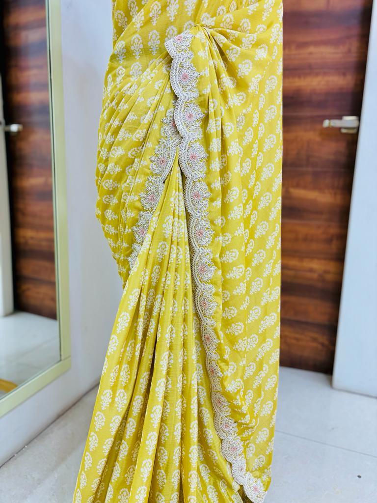 Light Yellow Digital Printed Tissue Saree