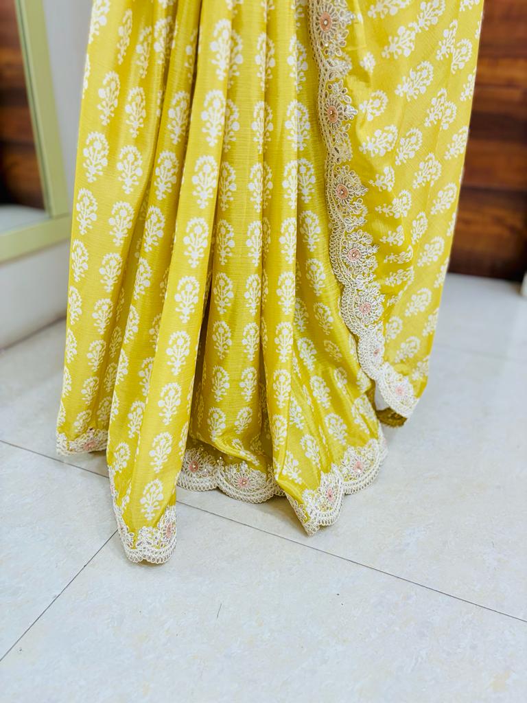 Light Yellow Digital Printed Tissue Saree