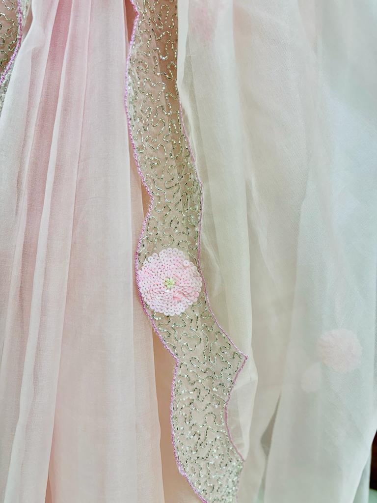 Light Pink Cutdana Organza Saree