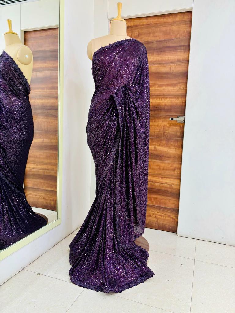 Purple Designer Sequinned Saree