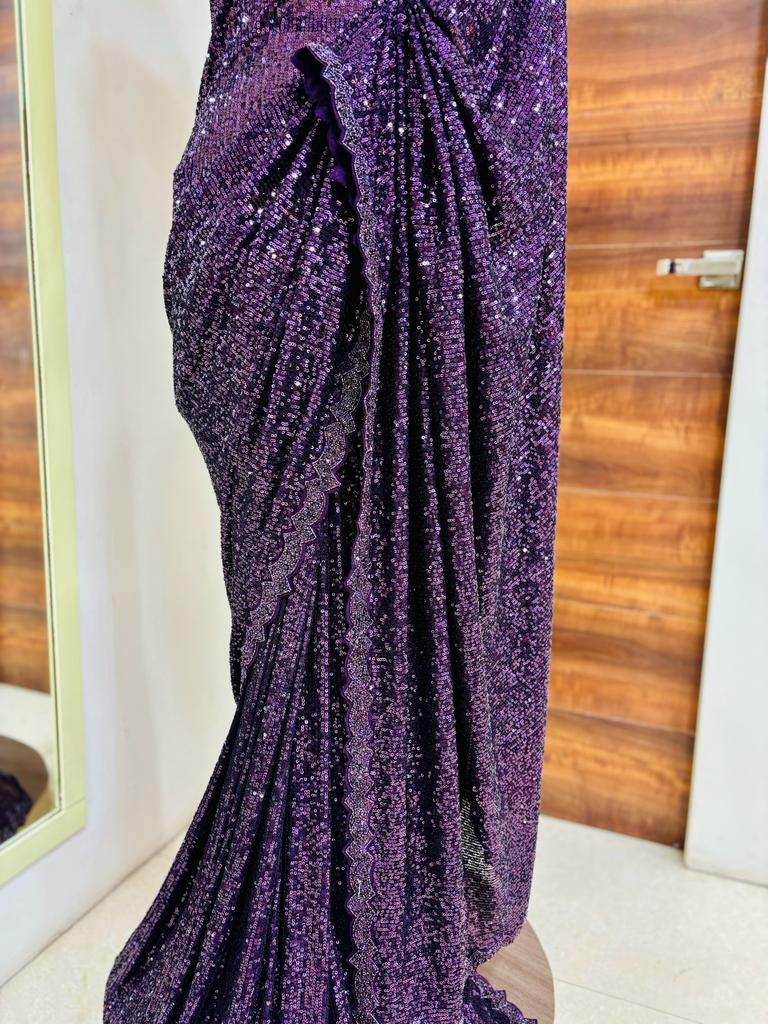 Purple Designer Sequinned Saree