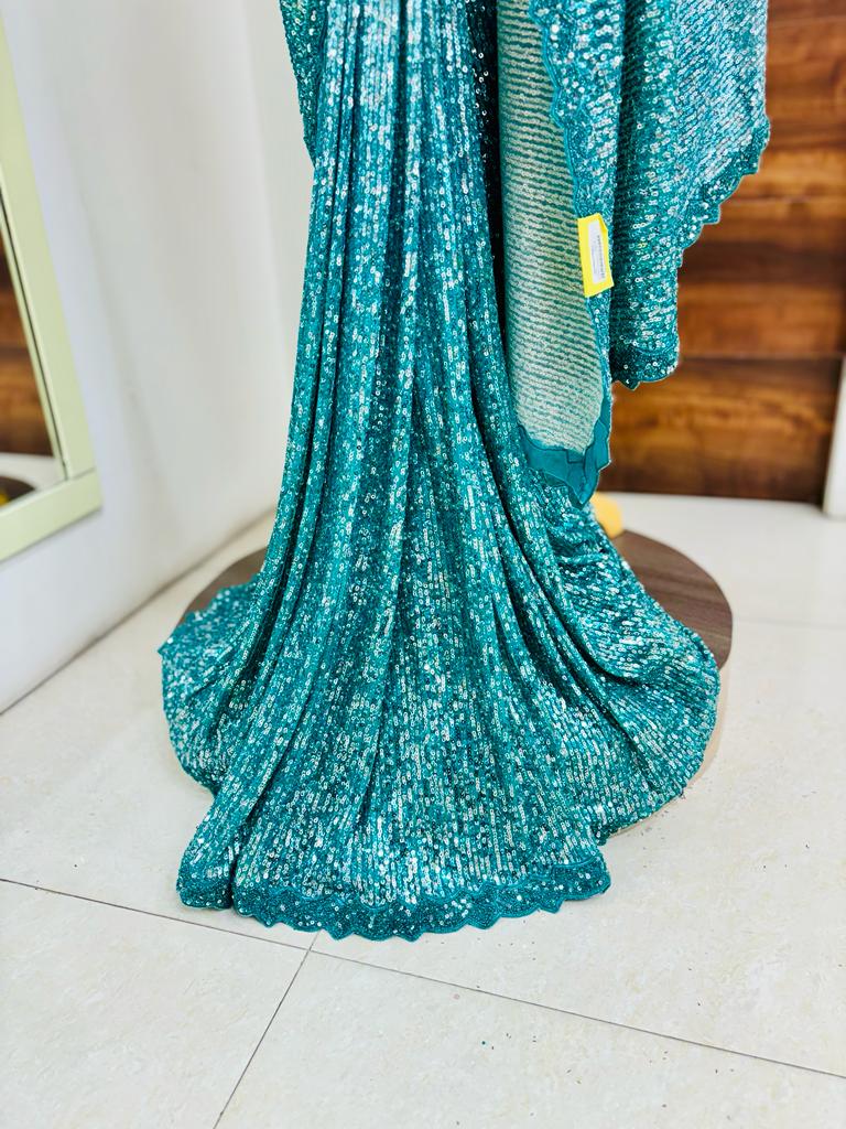 Shaded Blue Sequinned Designer Saree