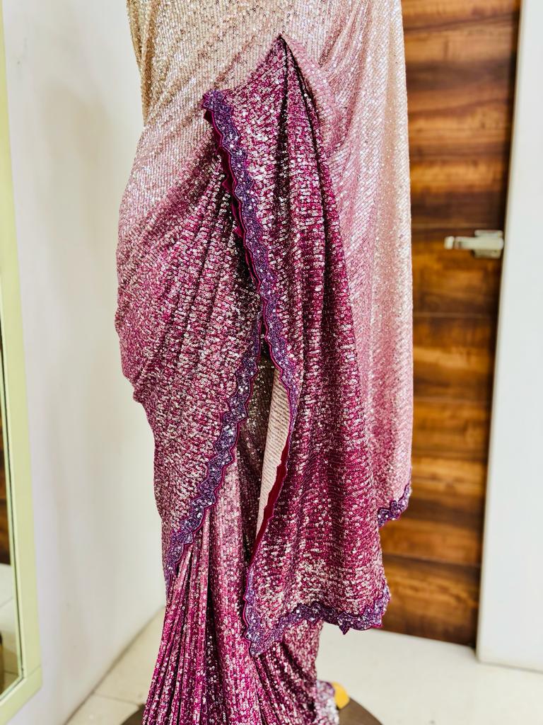 Pink & Gold Sequinned Designer Saree