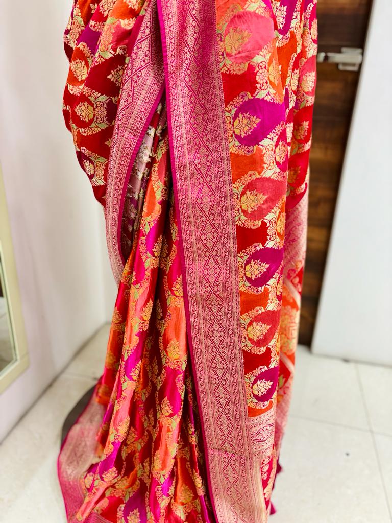 Dark Pink Printed Banarasi Gajji SIlk Saree