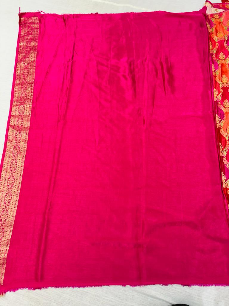 Dark Pink Printed Banarasi Gajji SIlk Saree