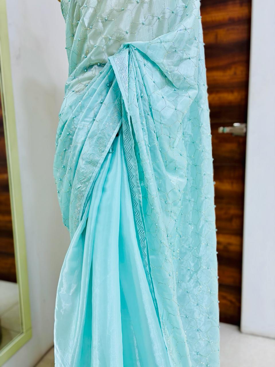 Sky Blue Tissue Organza Saree