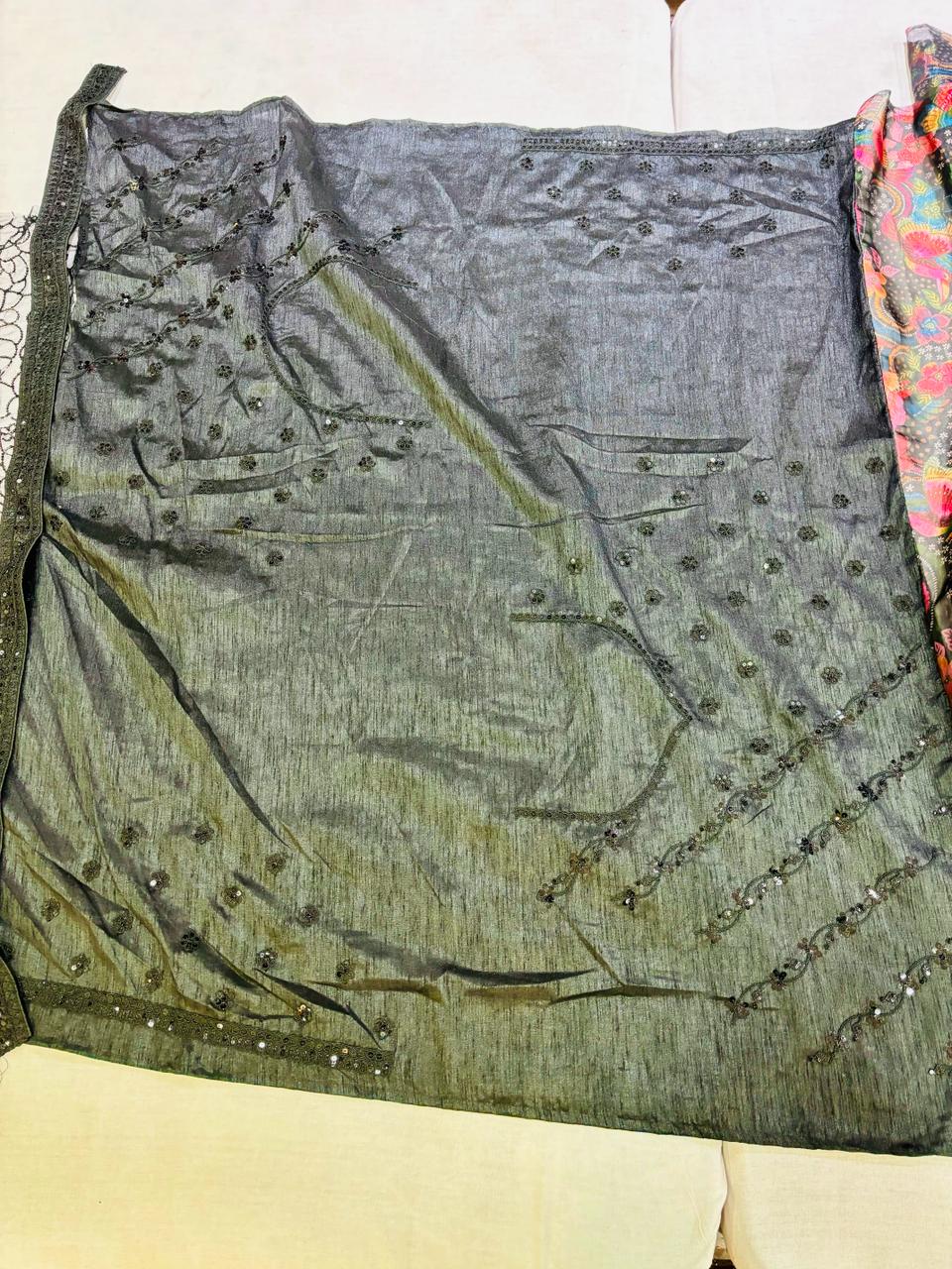 Black Digital Print Organza Saree