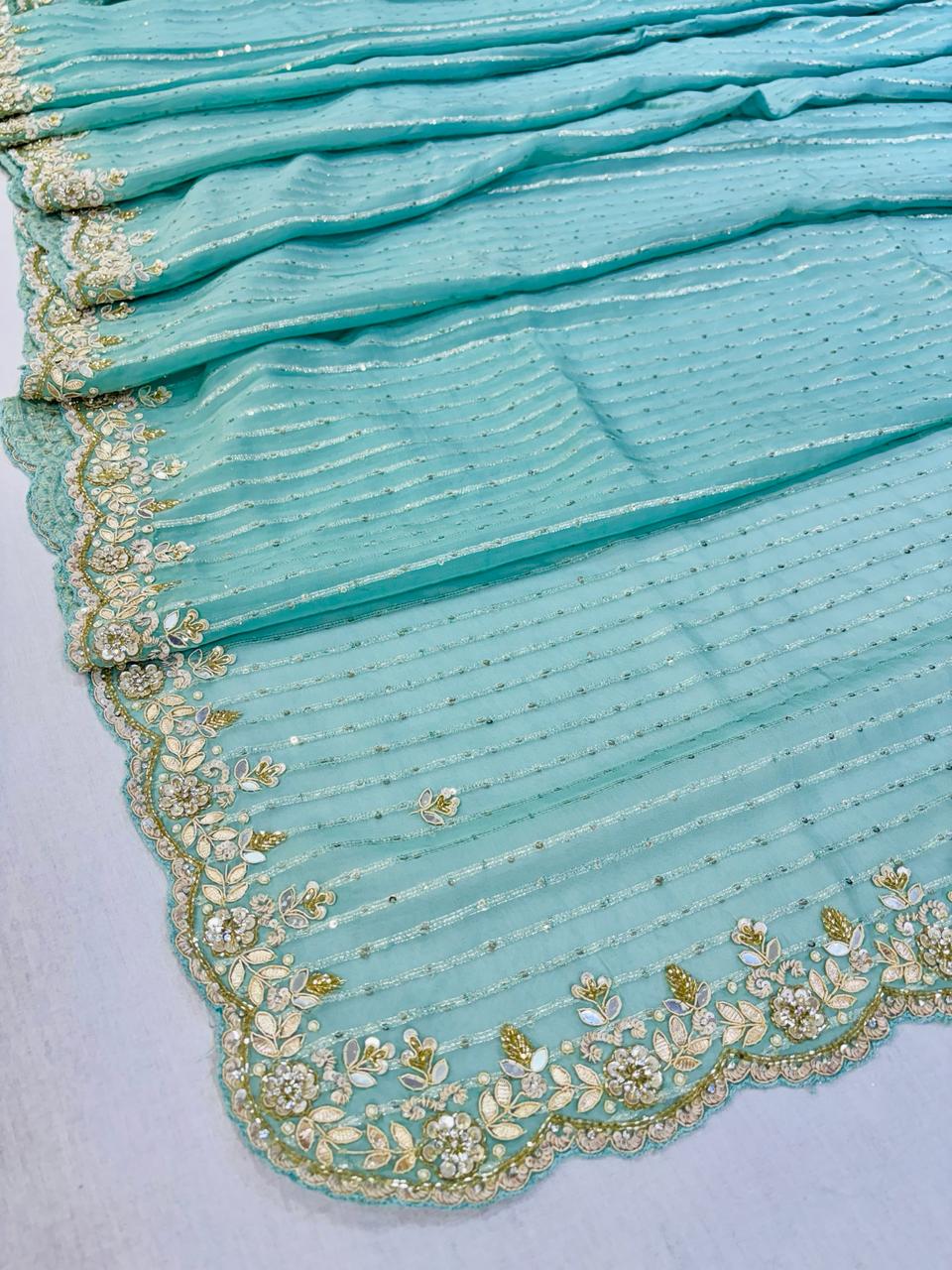 Light Green Sequinned Organza Saree