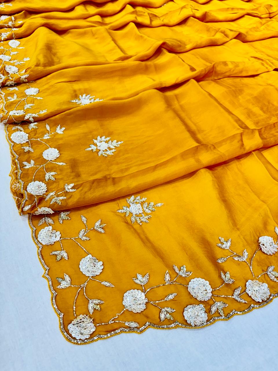 Light Yellow Designer Silk Saree