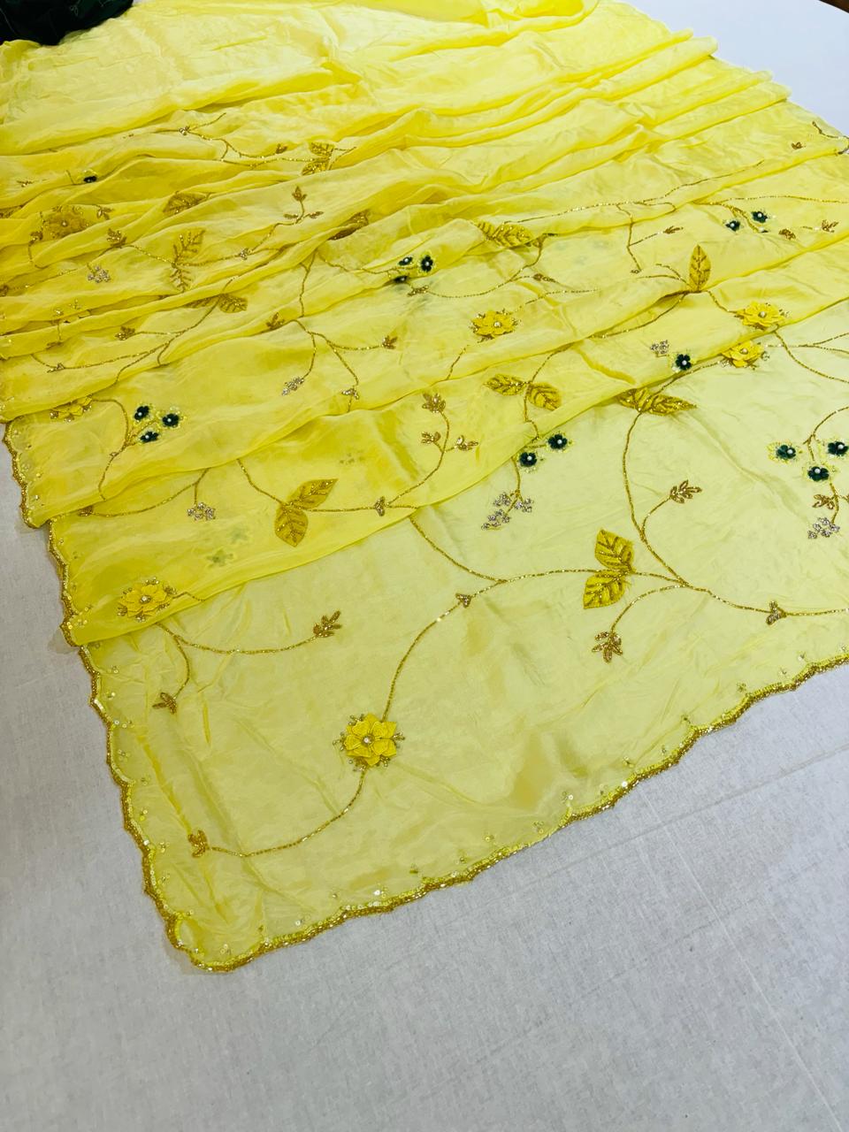 Light Yellow Tissue Organza Designer Saree