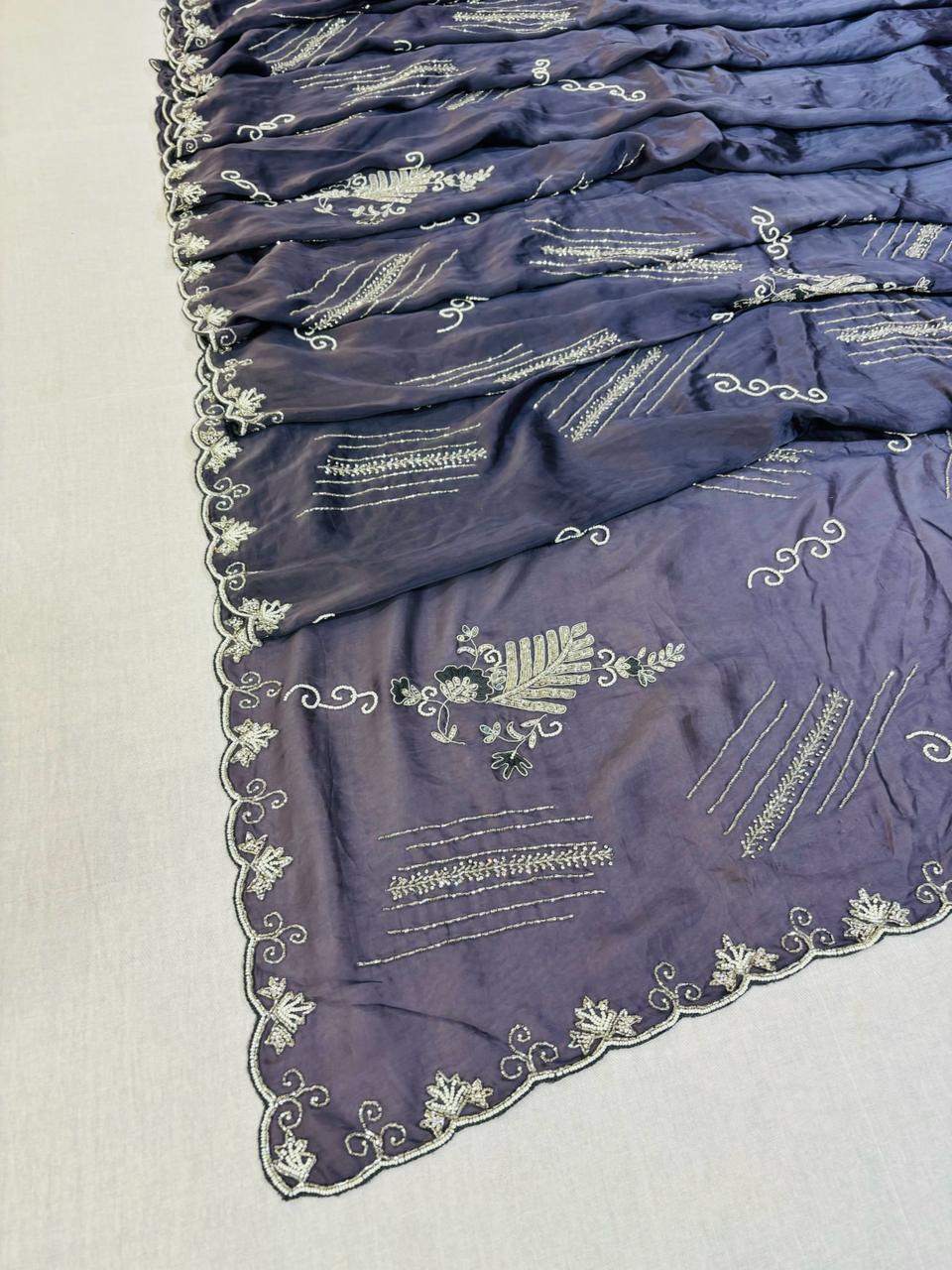 Grey Tissue Silk Designer Saree