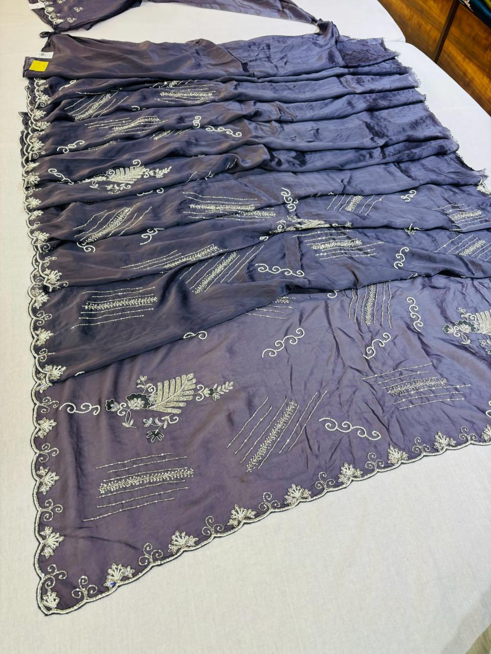 Grey Tissue Silk Designer Saree