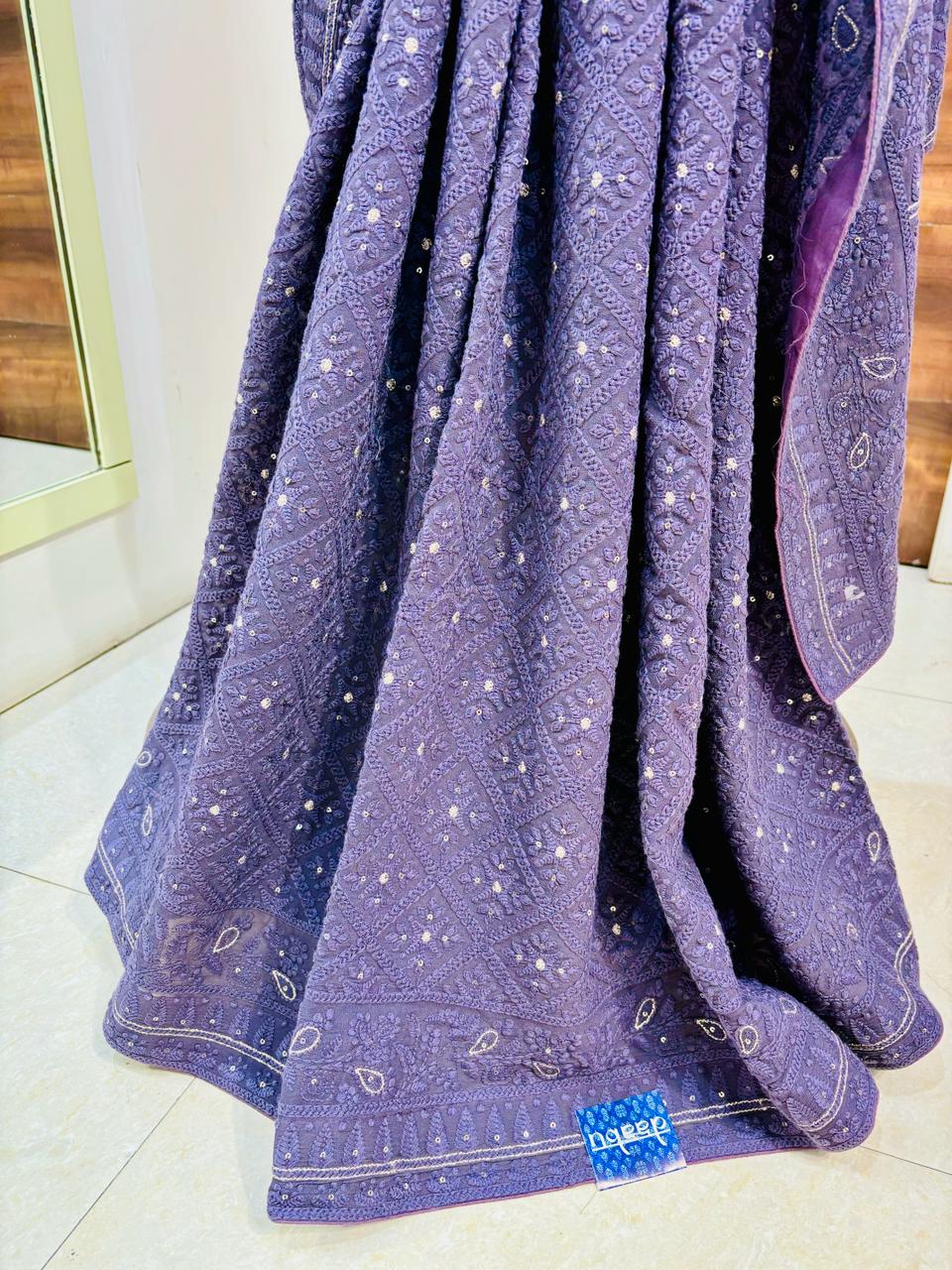 Purple Chikankari Designer Saree