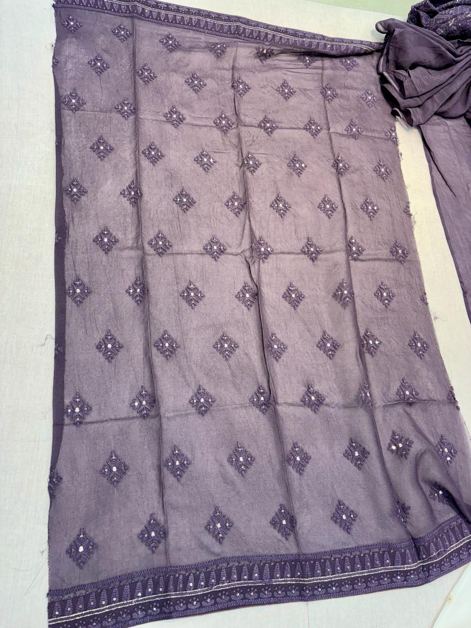 Purple Chikankari Designer Saree