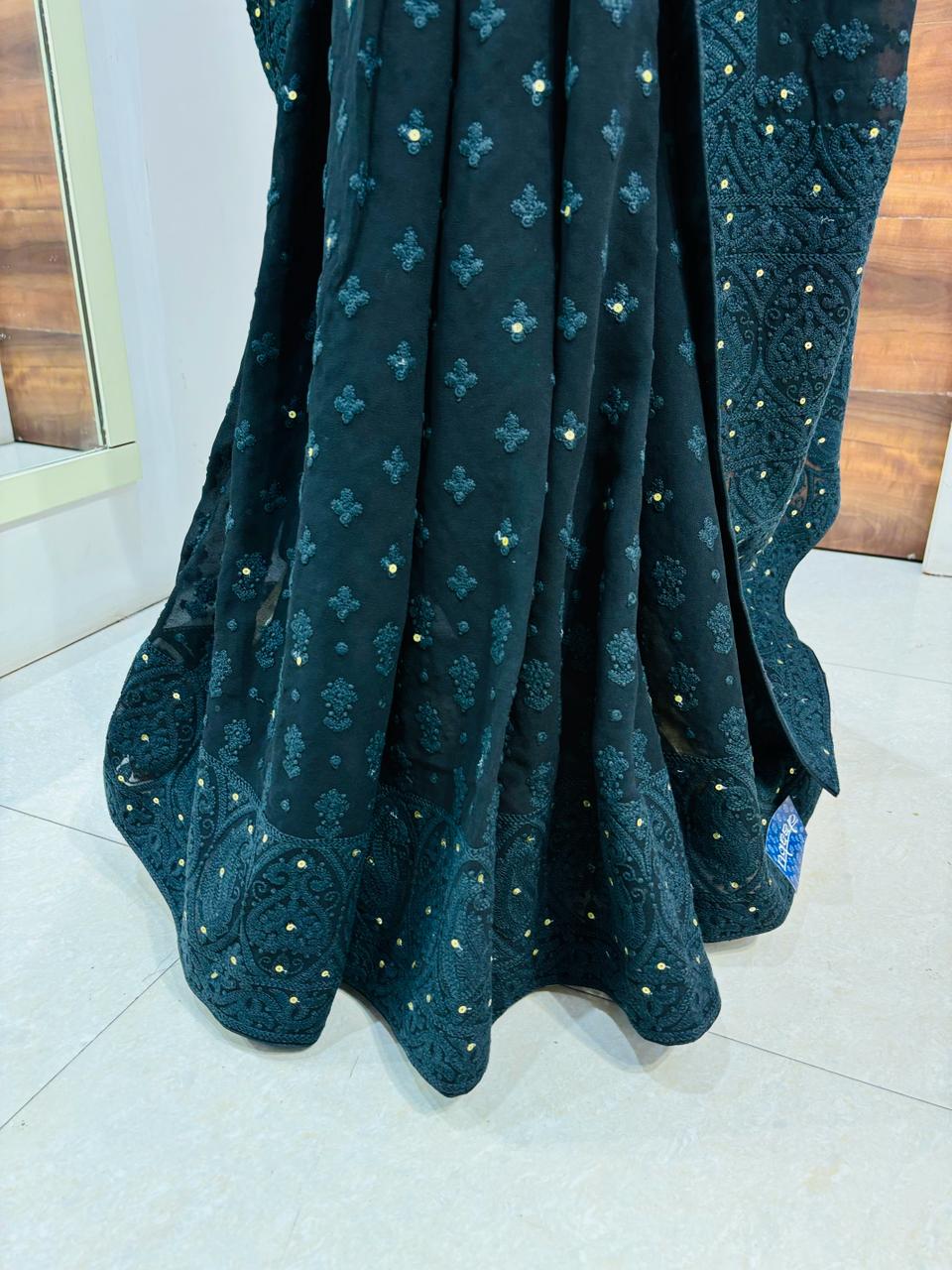 Black Chikankari Designer Saree