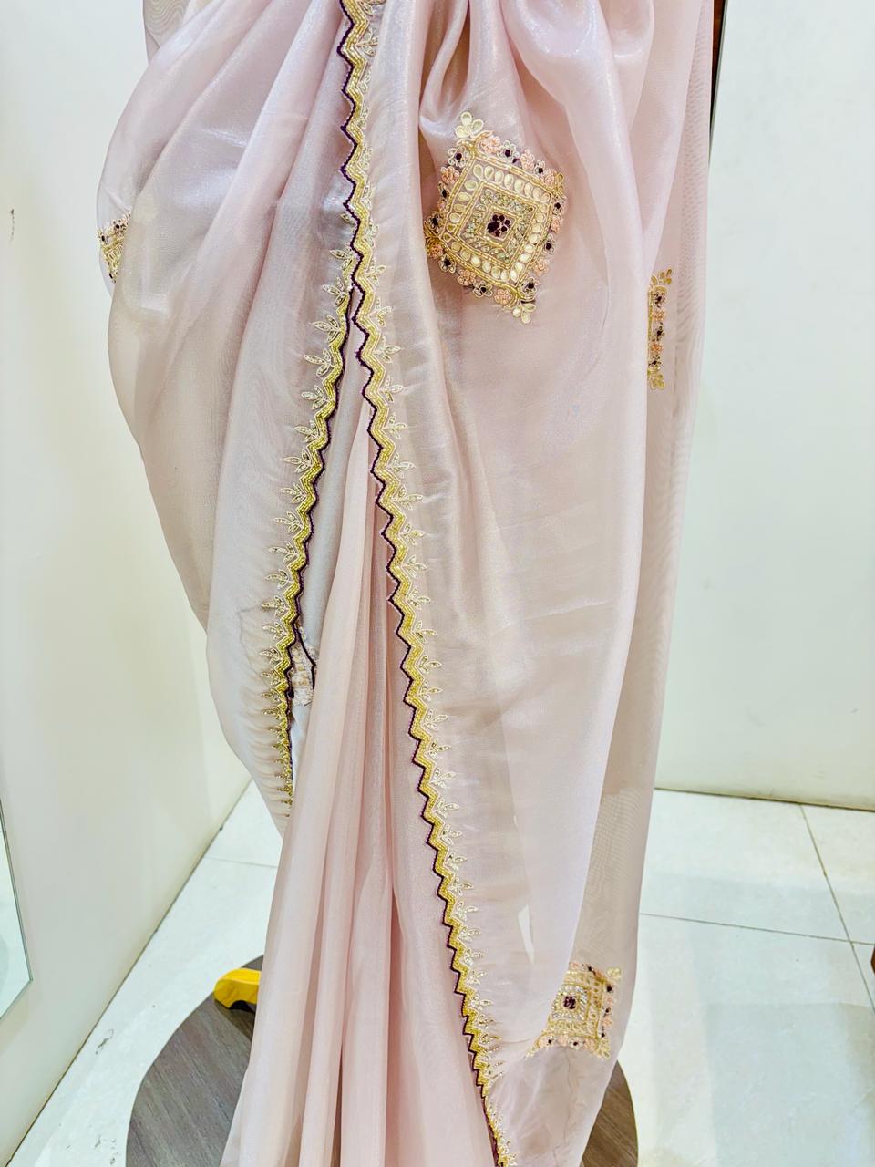 Baby Pink Tissue Festive Saree