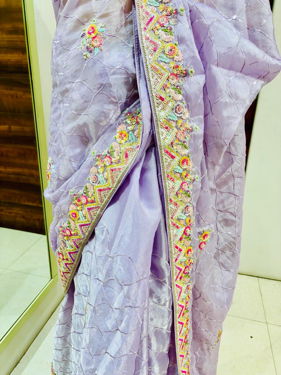 Purple Tissue Organza Designer Saree