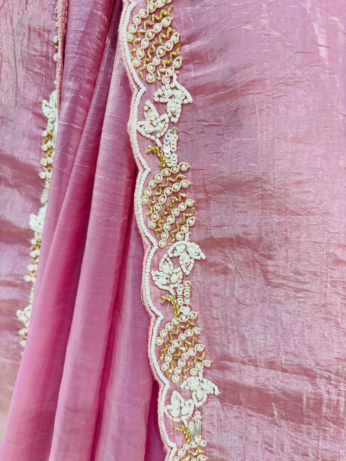 Light Pink Popcorn Silk Designer Saree