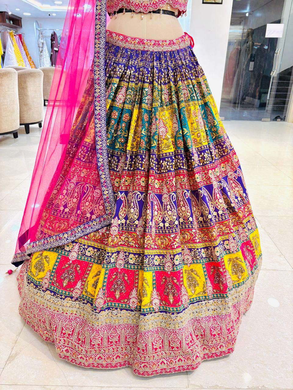 Multicolor Banarasi Printed Lehenga Set