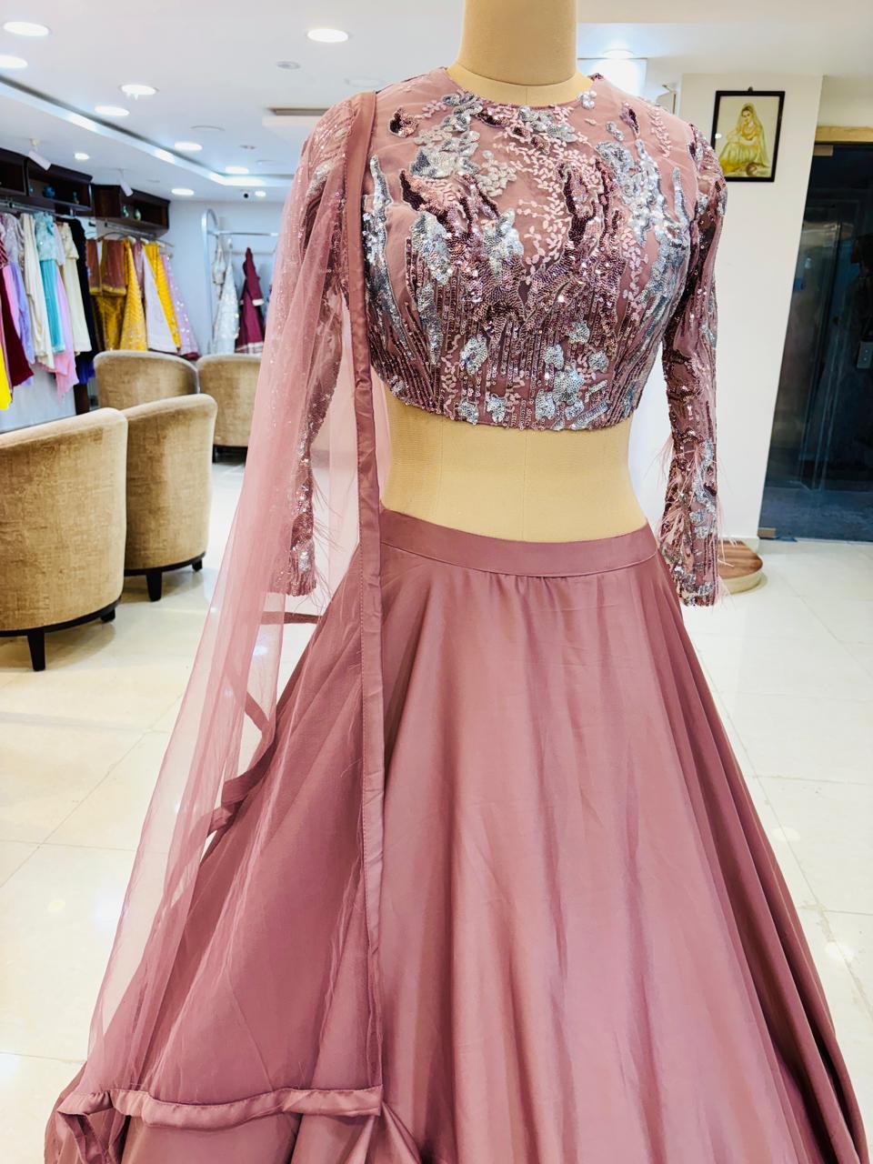 Dark Peach Tissue Silk Designer Lehenga