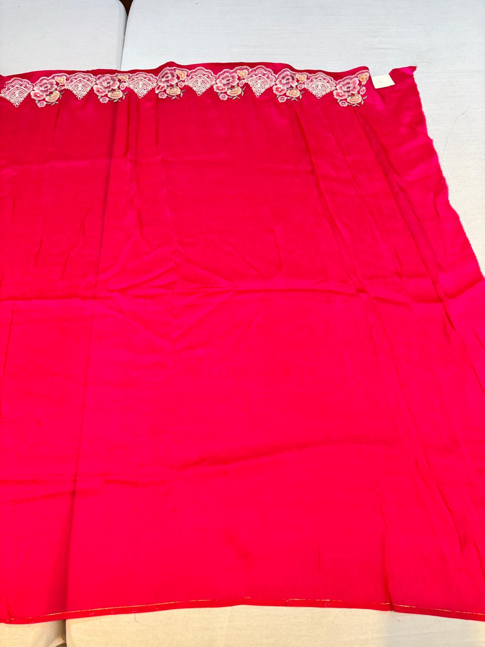 Dark Pink Embroidered Silk Saree