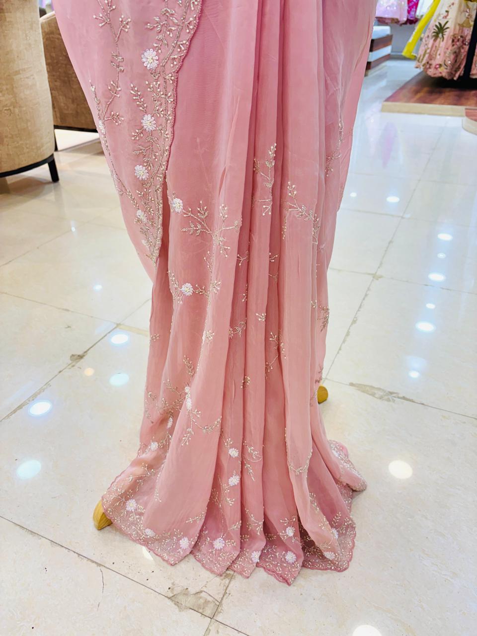 Light Pink Hand Embellished Designer Saree