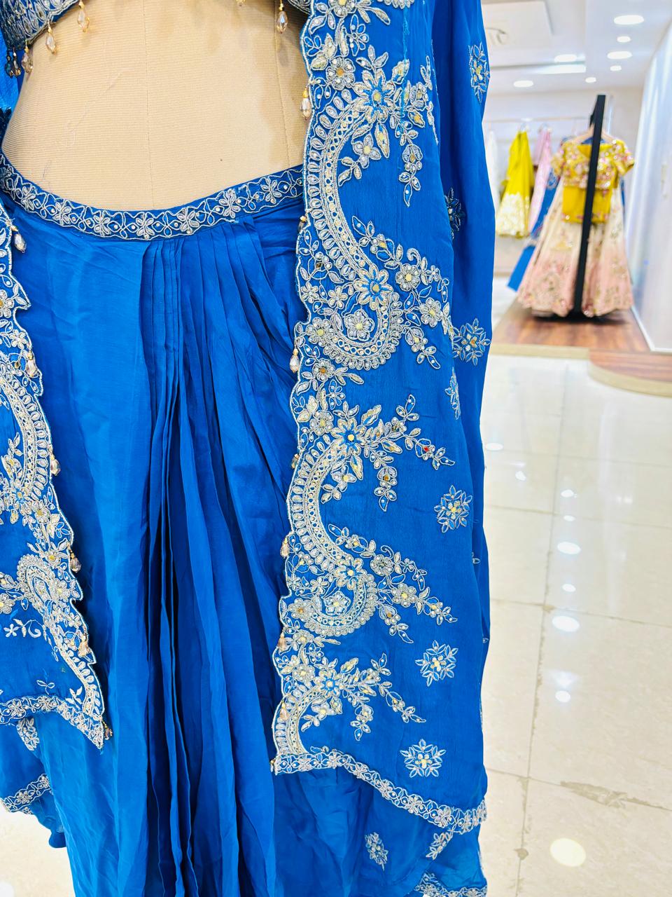 Navy Blue Shrug with dhoti pattern