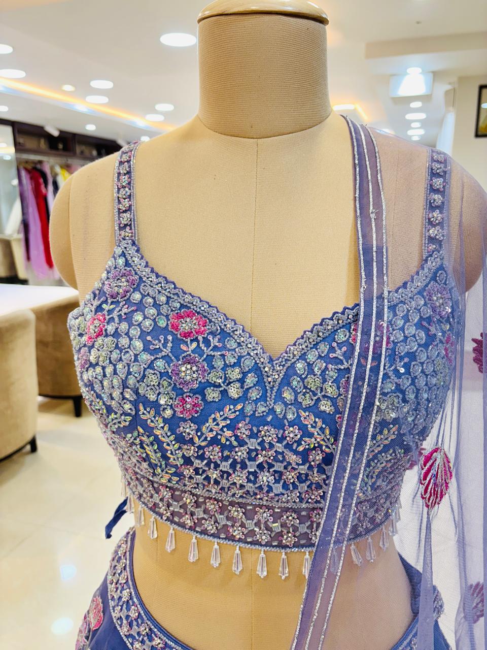 Light Grey Floral Embellished Lehenga