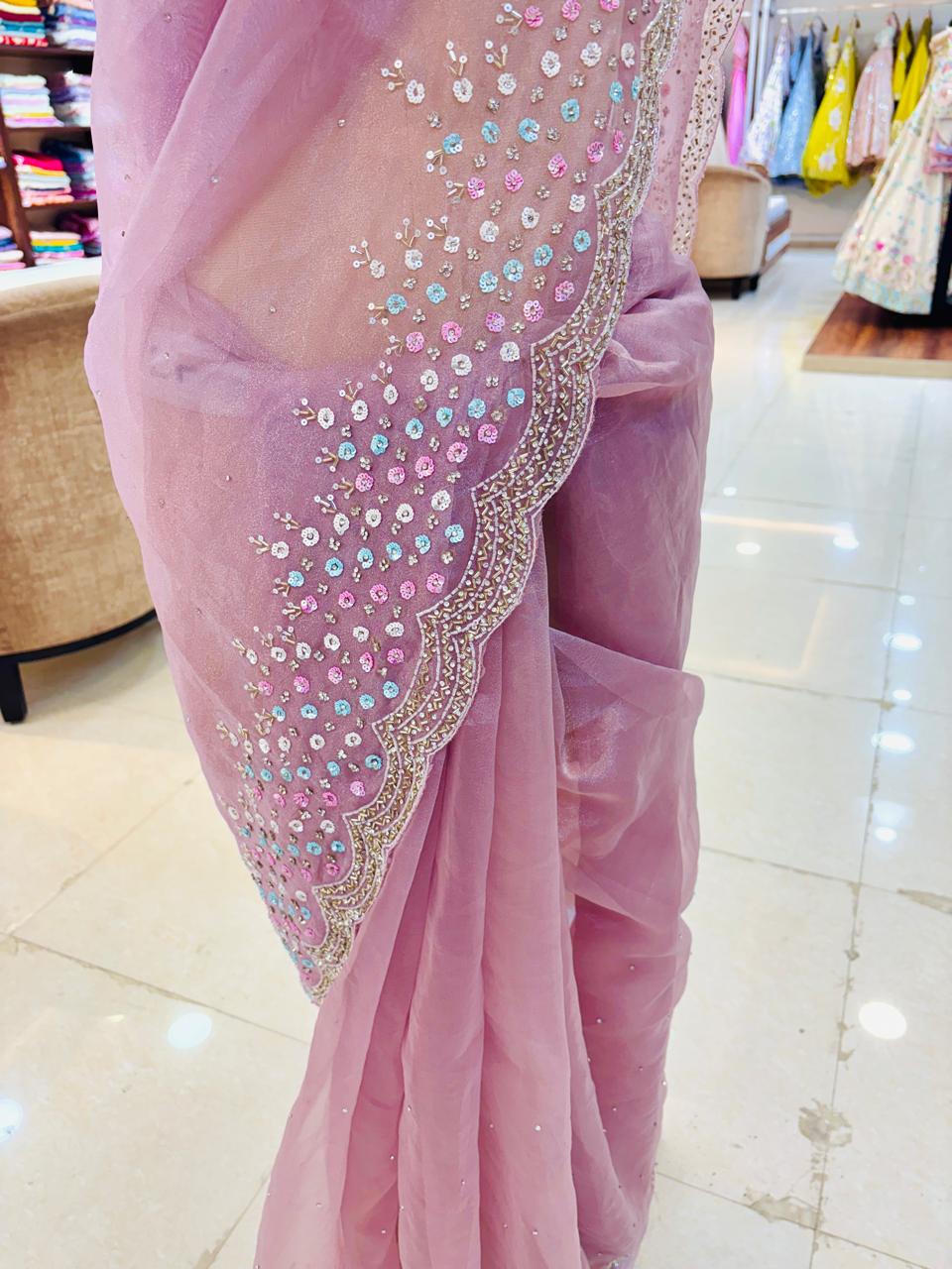 Baby Pink Tissue Organza Saree