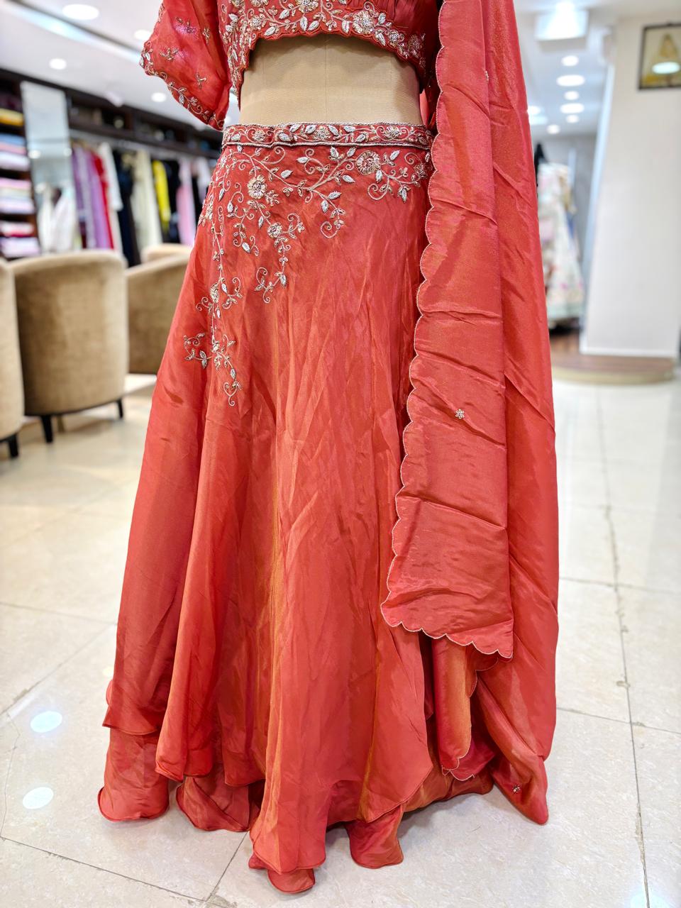 Rust Color Embroidered Lehenga Set