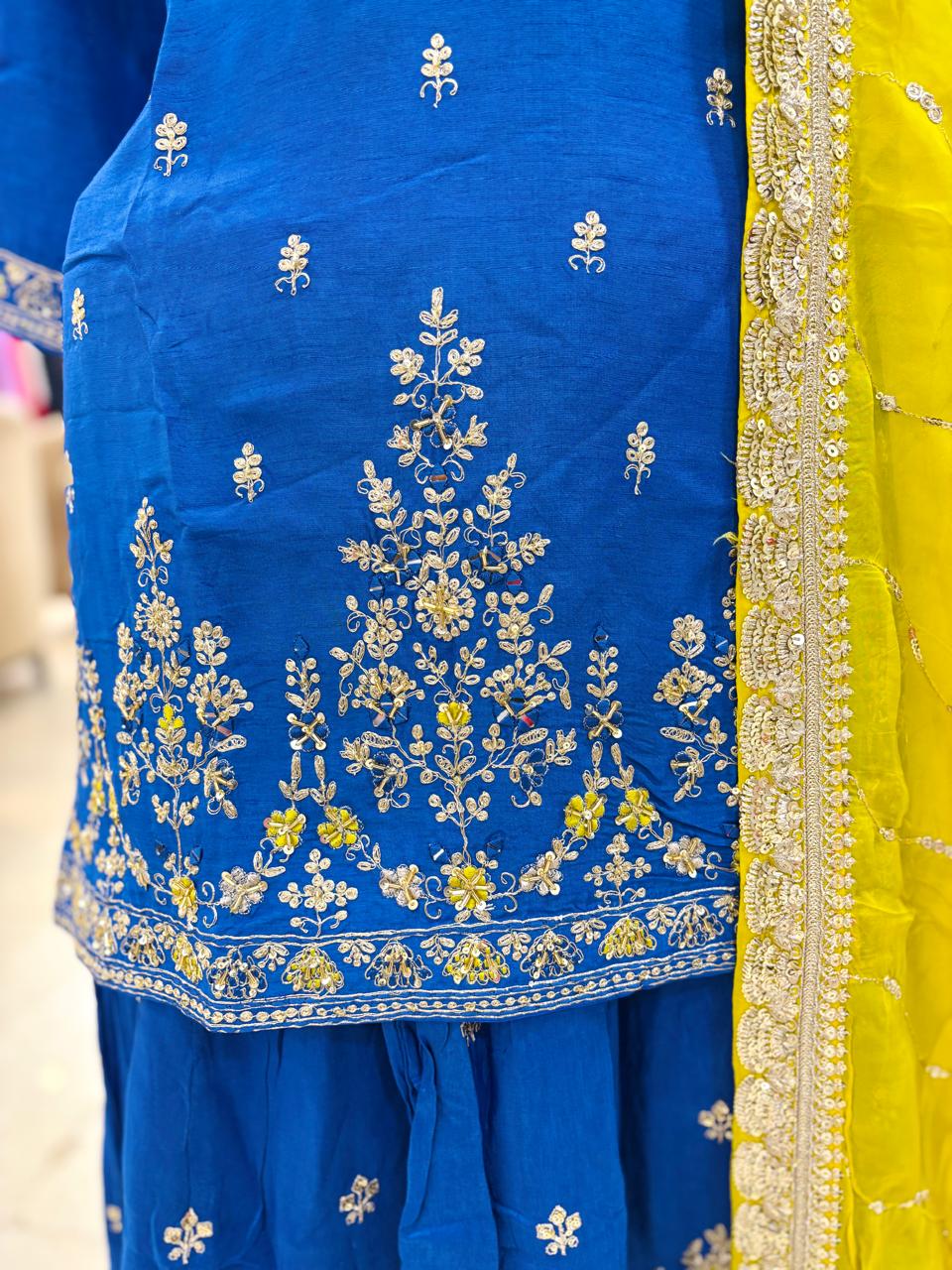 Royal Blue Hand Embroidered Sharara Suit Set