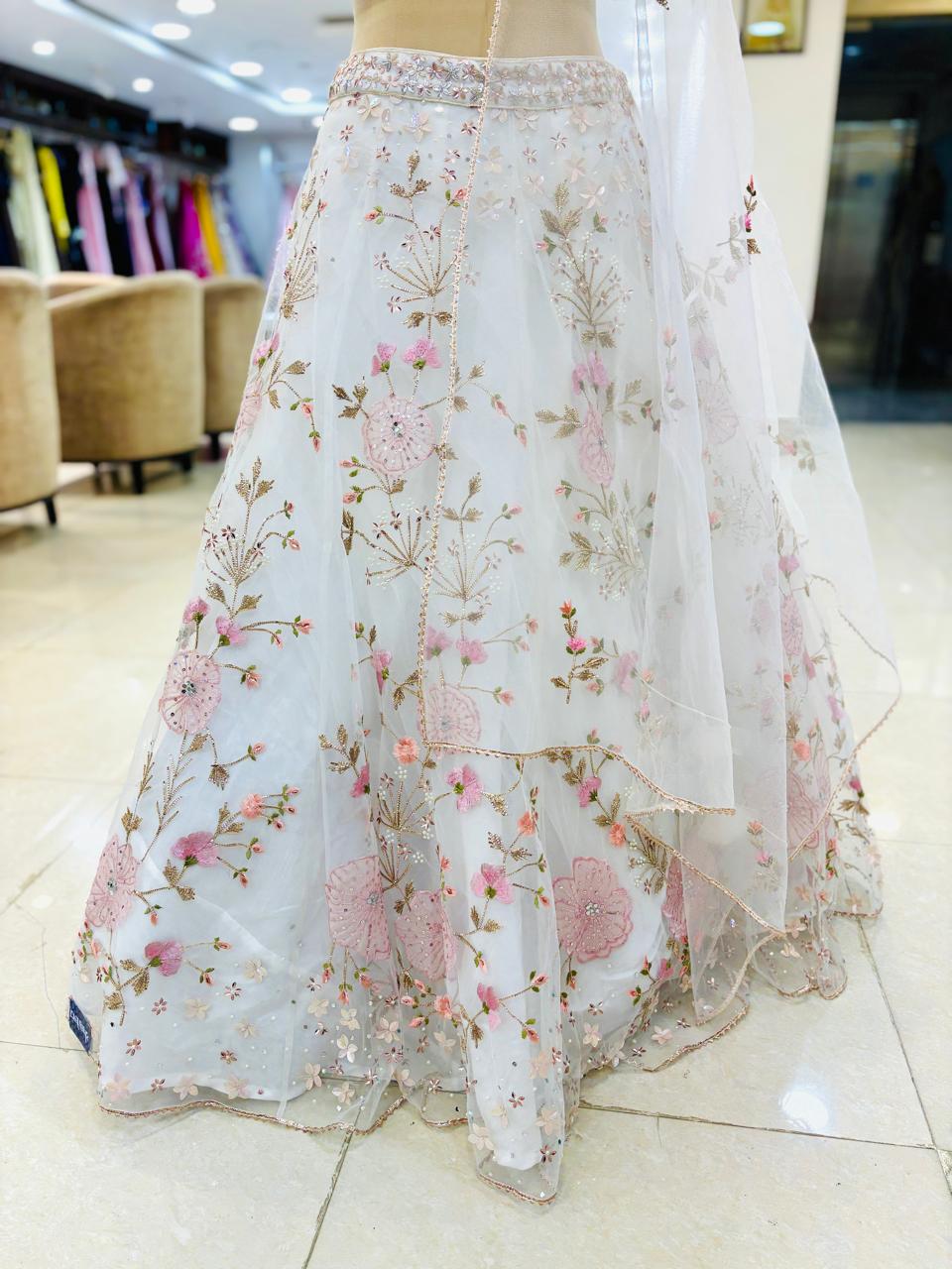 White Floral Hand Embroidered Lehenga Set