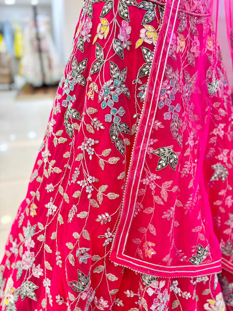 Dark Pink Hand Embroidered Lehenga Set