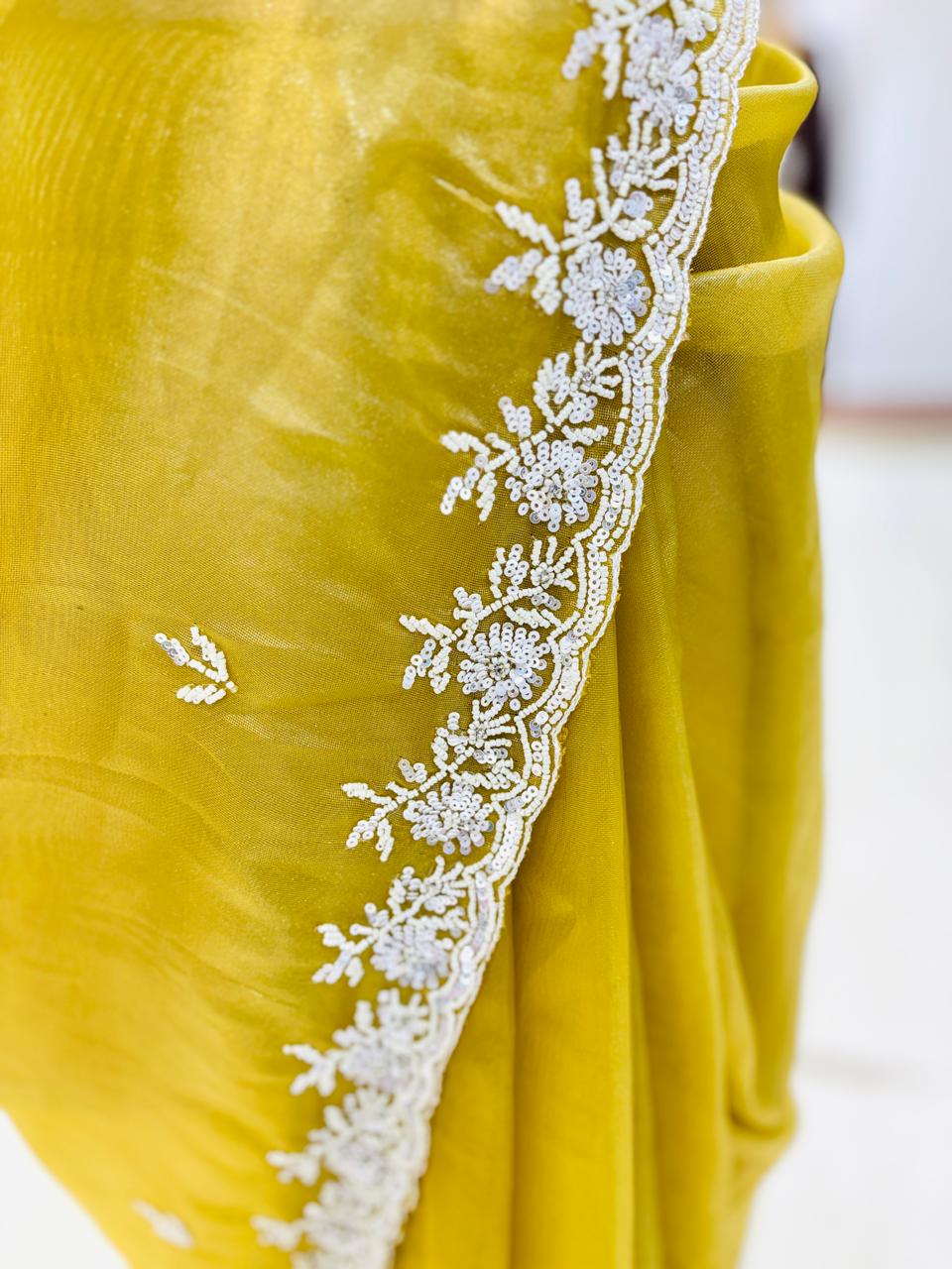 Yellow Tissue Organza Designer Saree