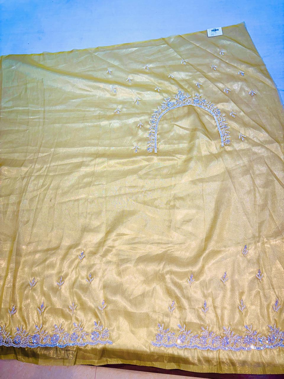 Yellow Tissue Organza Designer Saree