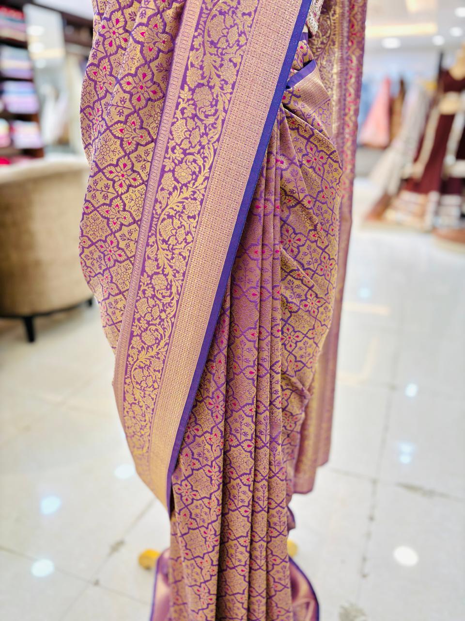 Purple Banarasi Silk Saree With Readymade Blouse