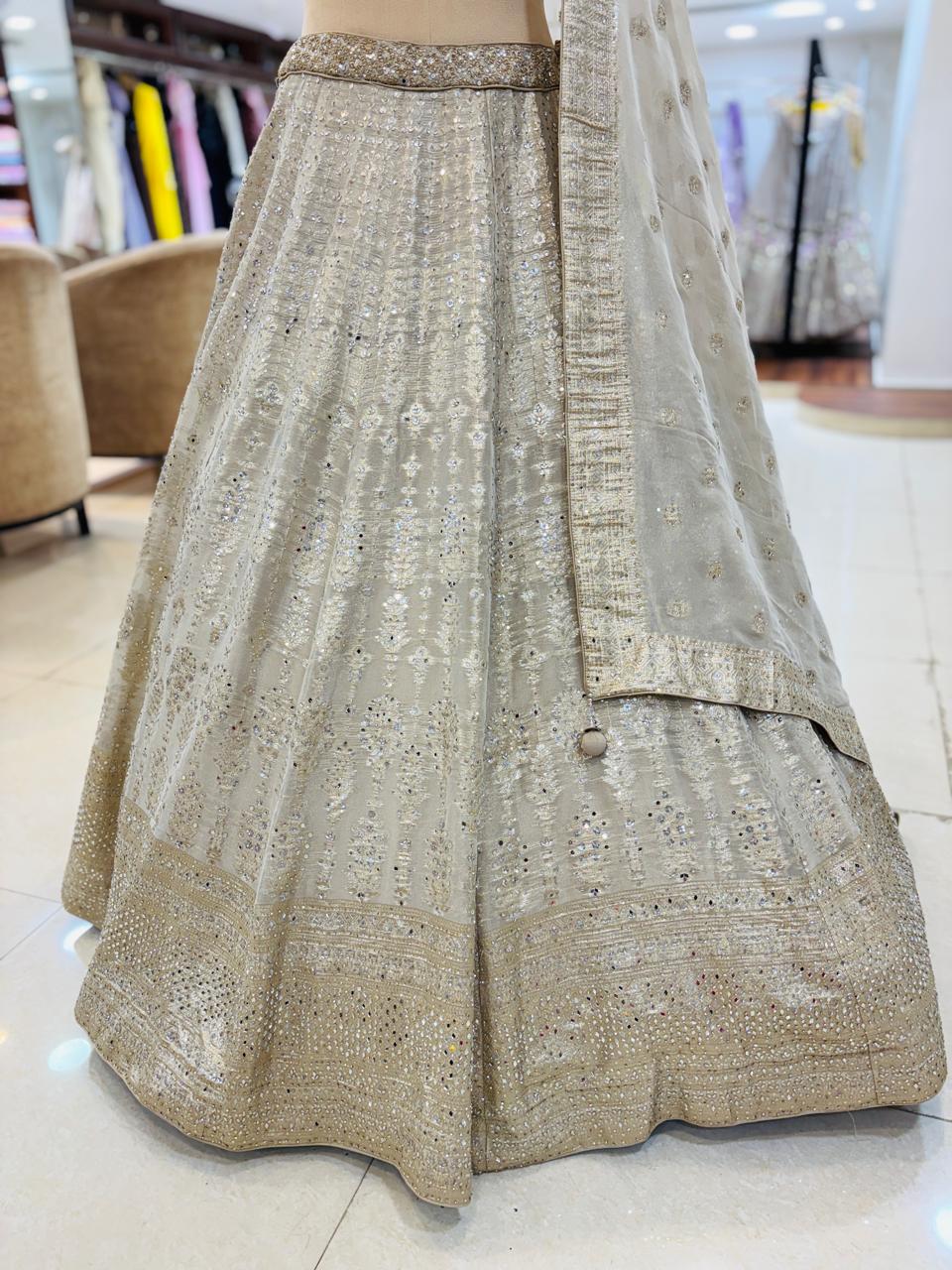 Gold Zari Woven Silk Designer Lehenga With Readymade Blouse