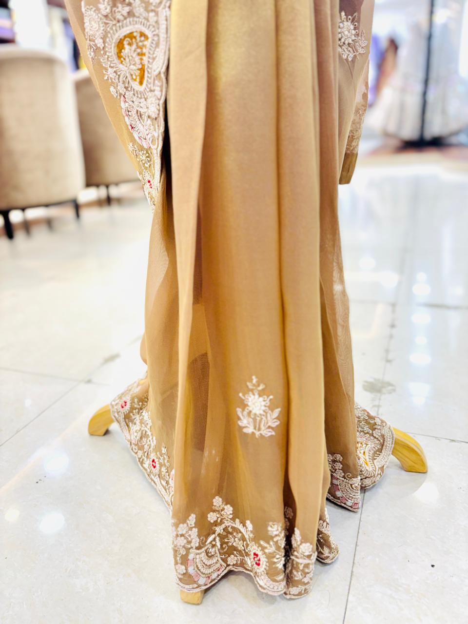 Gold Tissue Silk Zardozi Detailing Saree