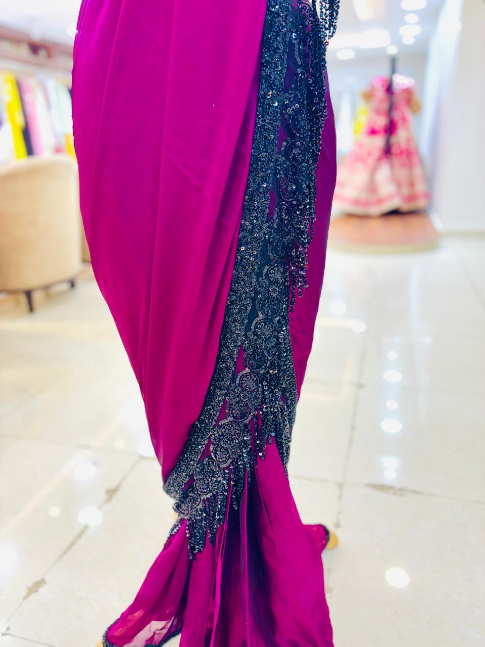 Dark Burgundy Premium Crepe Silk Drape Saree