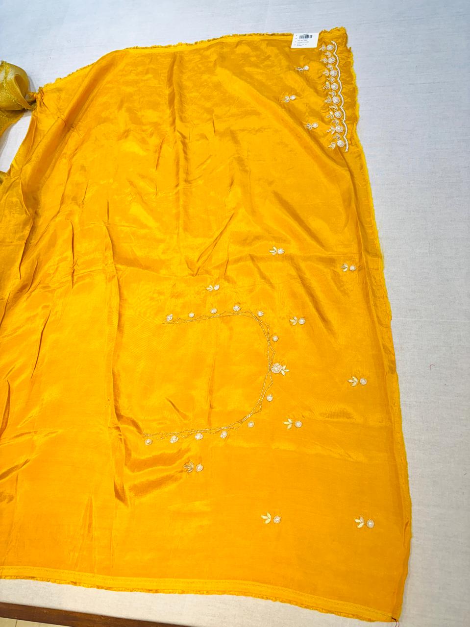 Yellow Crepe Digital Tissue Designer Saree