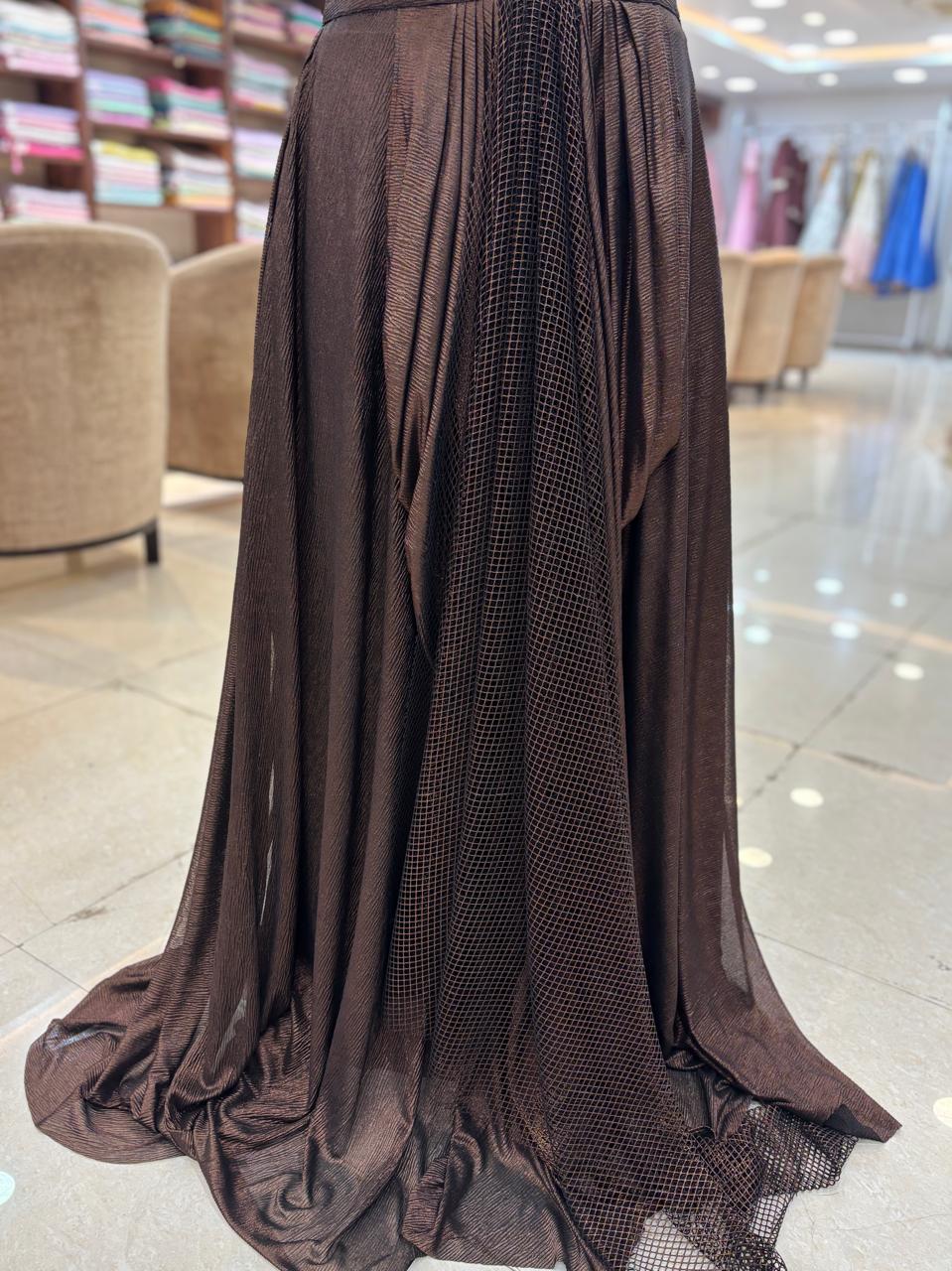 Dark Brown & Black Lycra Pre Drape Saree