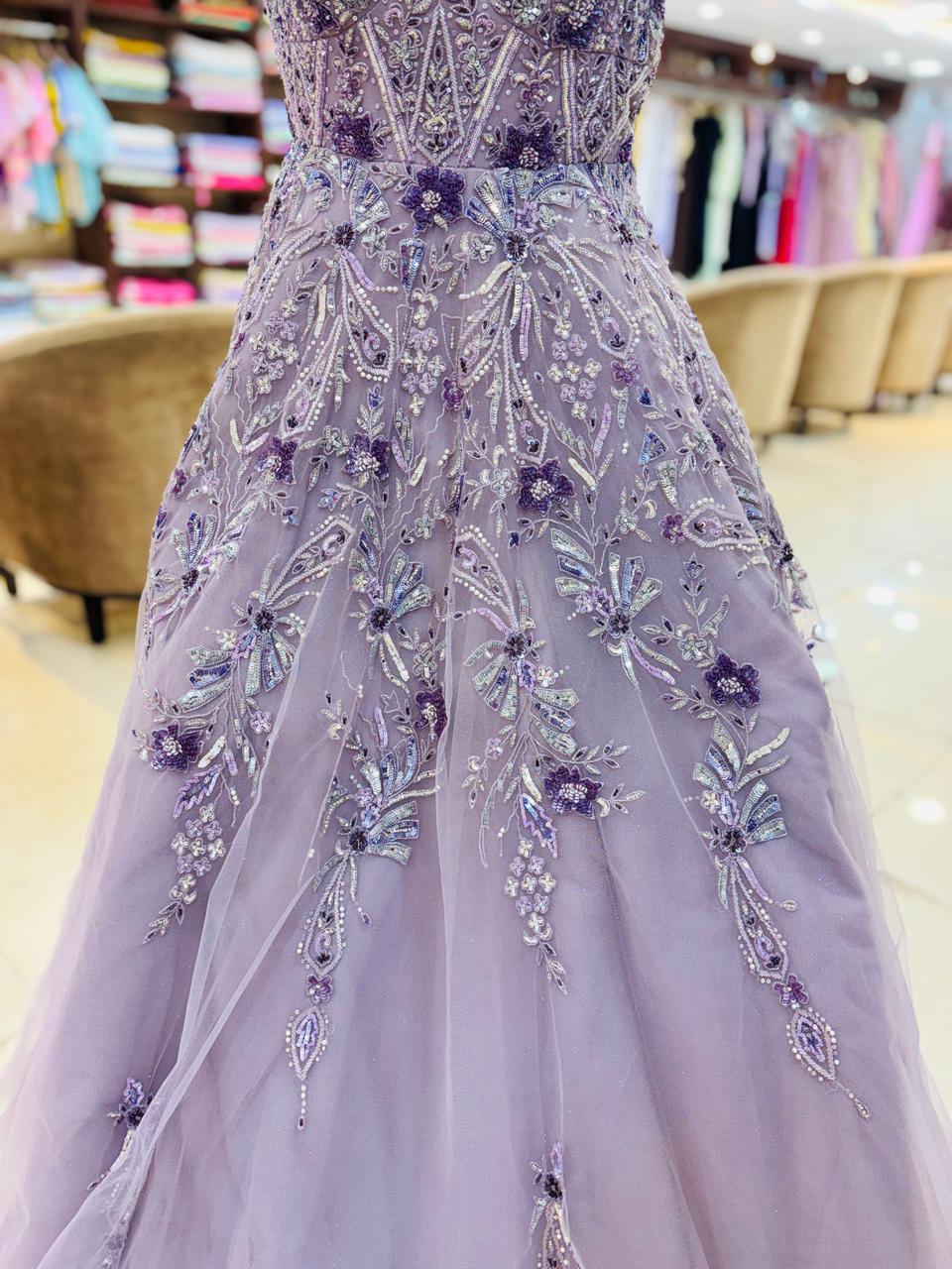 Light Purple Hand Work Net Ball Gown