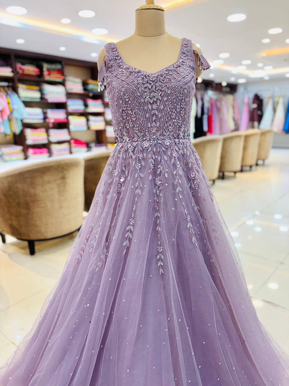 Light Purple Hand Work Net Ball Gown